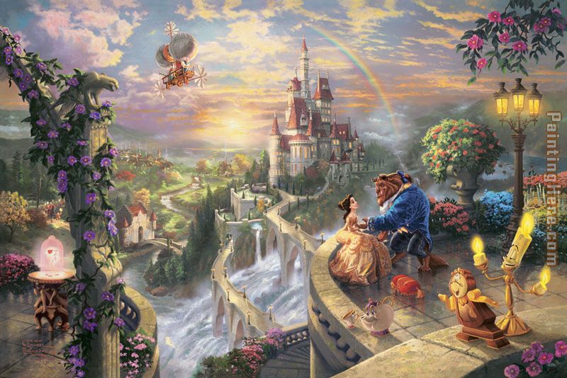 Thomas Kinkade Beauty and the Beast Falling in Love painting anysize 50